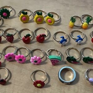 Lot of 37 Assorted Little Girl Costume Jewelry Rings – Fruit, Butterfly, Ladybug